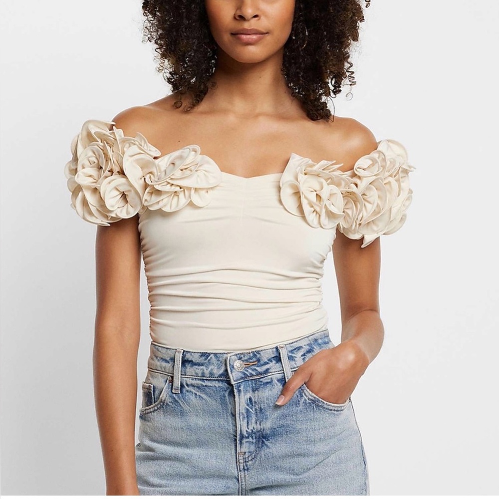 Express Cream Floral Accent Blouse
